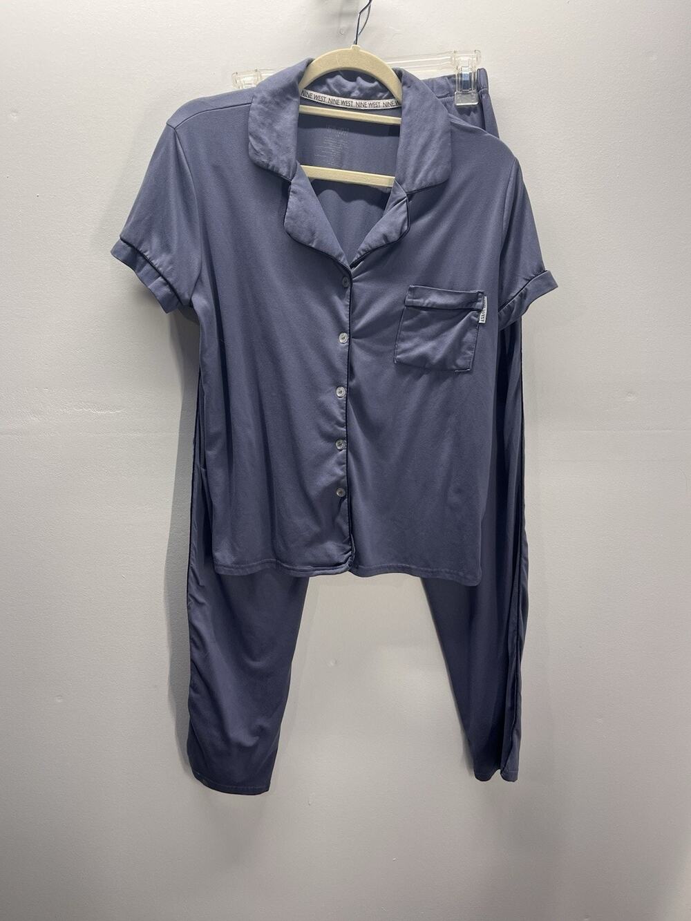 Nine West Women’s XL Blue Button Front Pajama Set Short Sleeve Loungewear